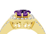 Yellow gold Heart Cut Halo Amethyst Ring with Split Shank and Four-Prong Setting_4