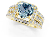 Yellow gold Heart Cut Halo Aquamarine Ring with Split Shank and Four-Prong Setting_1