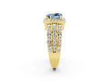 Yellow gold Heart Cut Halo Aquamarine Ring with Split Shank and Four-Prong Setting_2