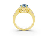Yellow gold Heart Cut Halo Aquamarine Ring with Split Shank and Four-Prong Setting_3