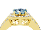 Yellow gold Heart Cut Halo Aquamarine Ring with Split Shank and Four-Prong Setting_4