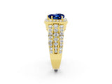 Yellow gold Heart Cut Halo Blue Sapphire Ring with Split Shank and Four-Prong Setting_2