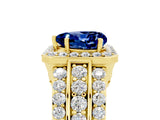 Yellow gold Heart Cut Halo Blue Sapphire Ring with Split Shank and Four-Prong Setting_5