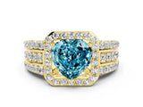 Yellow gold Heart Cut Halo Blue Topaz Ring with Split Shank and Four-Prong Setting