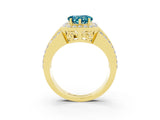 Yellow gold Heart Cut Halo Blue Topaz Ring with Split Shank and Four-Prong Setting_3