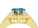 Yellow gold Heart Cut Halo Blue Topaz Ring with Split Shank and Four-Prong Setting_4