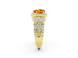 Yellow gold Heart Cut Halo Citrine Ring with Split Shank and Four-Prong Setting_2