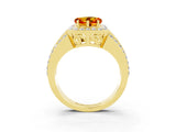 Yellow gold Heart Cut Halo Citrine Ring with Split Shank and Four-Prong Setting_3