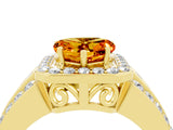 Yellow gold Heart Cut Halo Citrine Ring with Split Shank and Four-Prong Setting_4