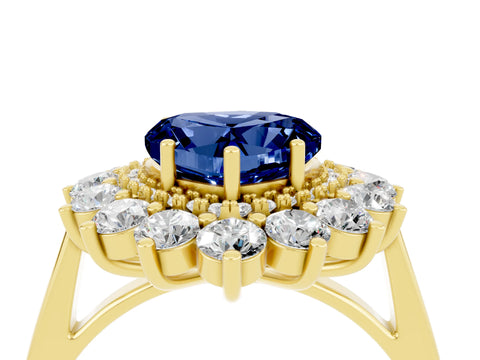 Yellow gold Heart Cut Halo Cluster Diamond Ring with Pave Band and Four-Prong Setting_10