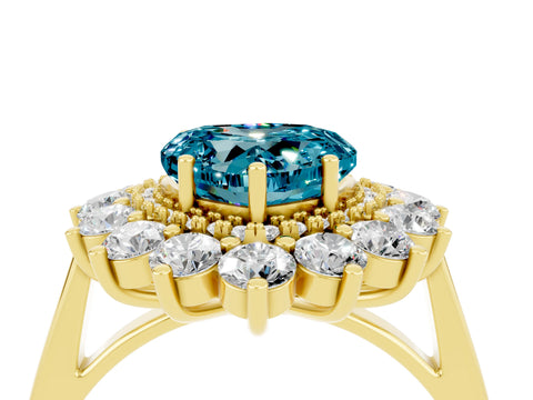 Yellow gold Heart Cut Halo Cluster Diamond Ring with Pave Band and Four-Prong Setting_10