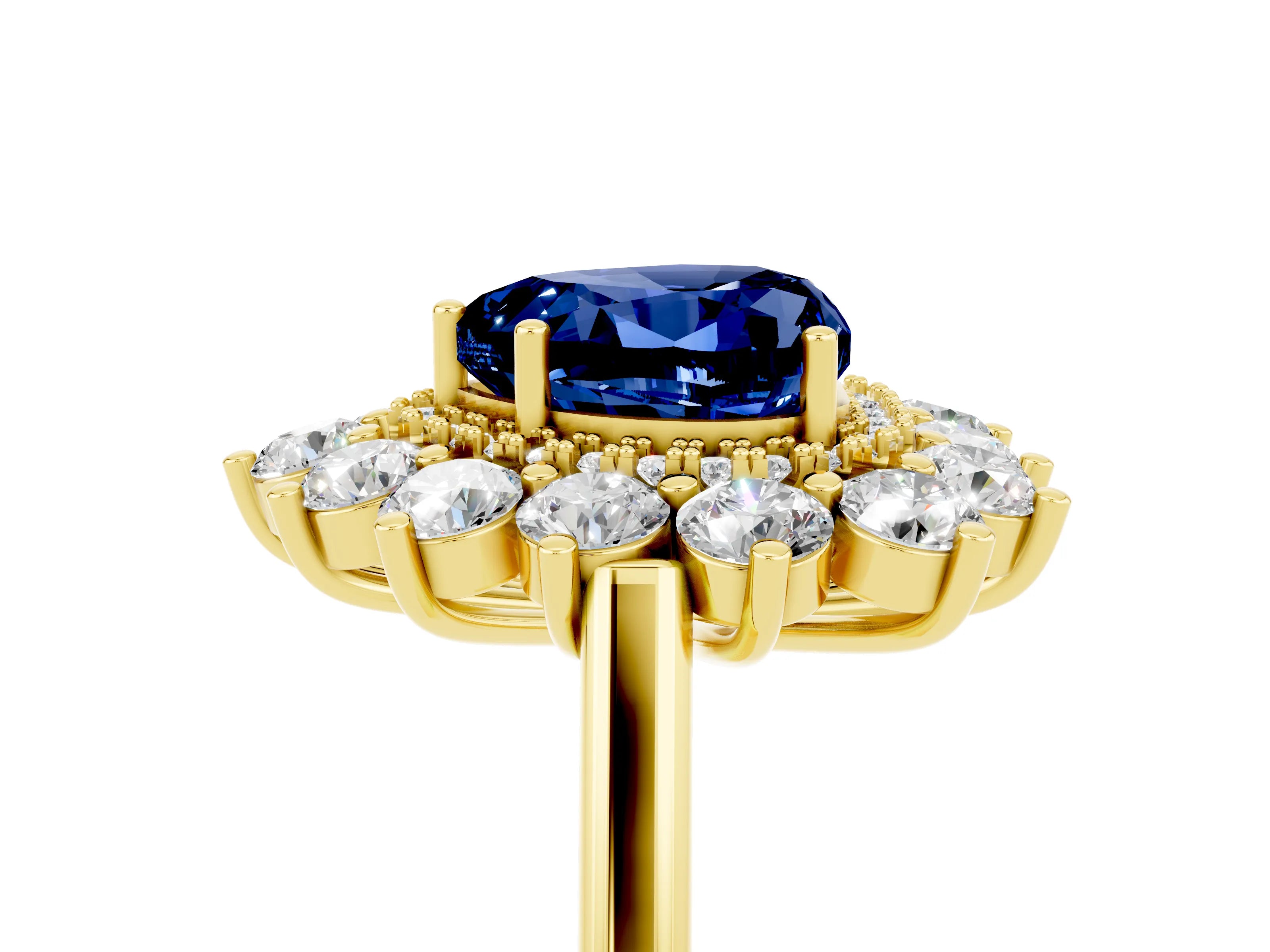 Yellow gold Heart Cut Halo Cluster Diamond Ring with Pave Band and Four-Prong Setting_11