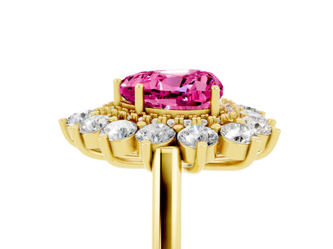 Yellow gold Heart Cut Halo Cluster Diamond Ring with Pave Band and Four-Prong Setting_11
