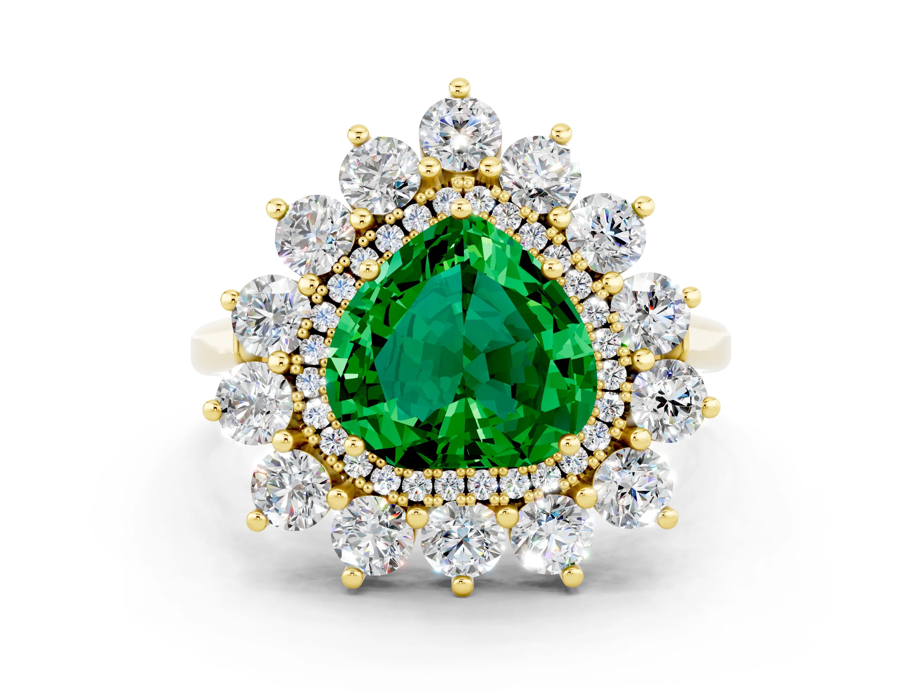 Yellow gold Heart Cut Halo Cluster Diamond Ring with Pave Band and Four-Prong Setting_12