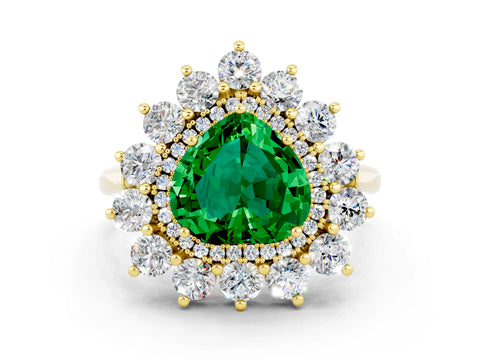 Yellow gold Heart Cut Halo Cluster Diamond Ring with Pave Band and Four-Prong Setting_12