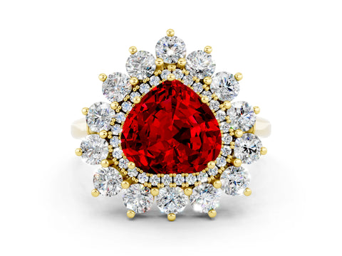 Yellow gold Heart Cut Halo Cluster Diamond Ring with Pave Band and Four-Prong Setting_12