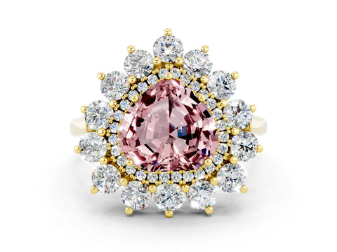 Yellow gold Heart Cut Halo Cluster Diamond Ring with Pave Band and Four-Prong Setting_12