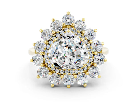 Yellow gold Heart Cut Halo Cluster Diamond Ring with Pave Band and Four-Prong Setting_12