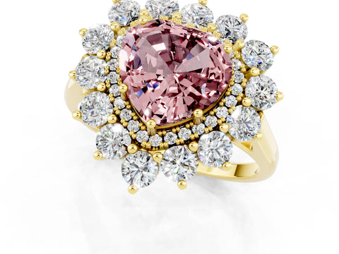 Yellow gold Heart Cut Halo Cluster Diamond Ring with Pave Band and Four-Prong Setting_13