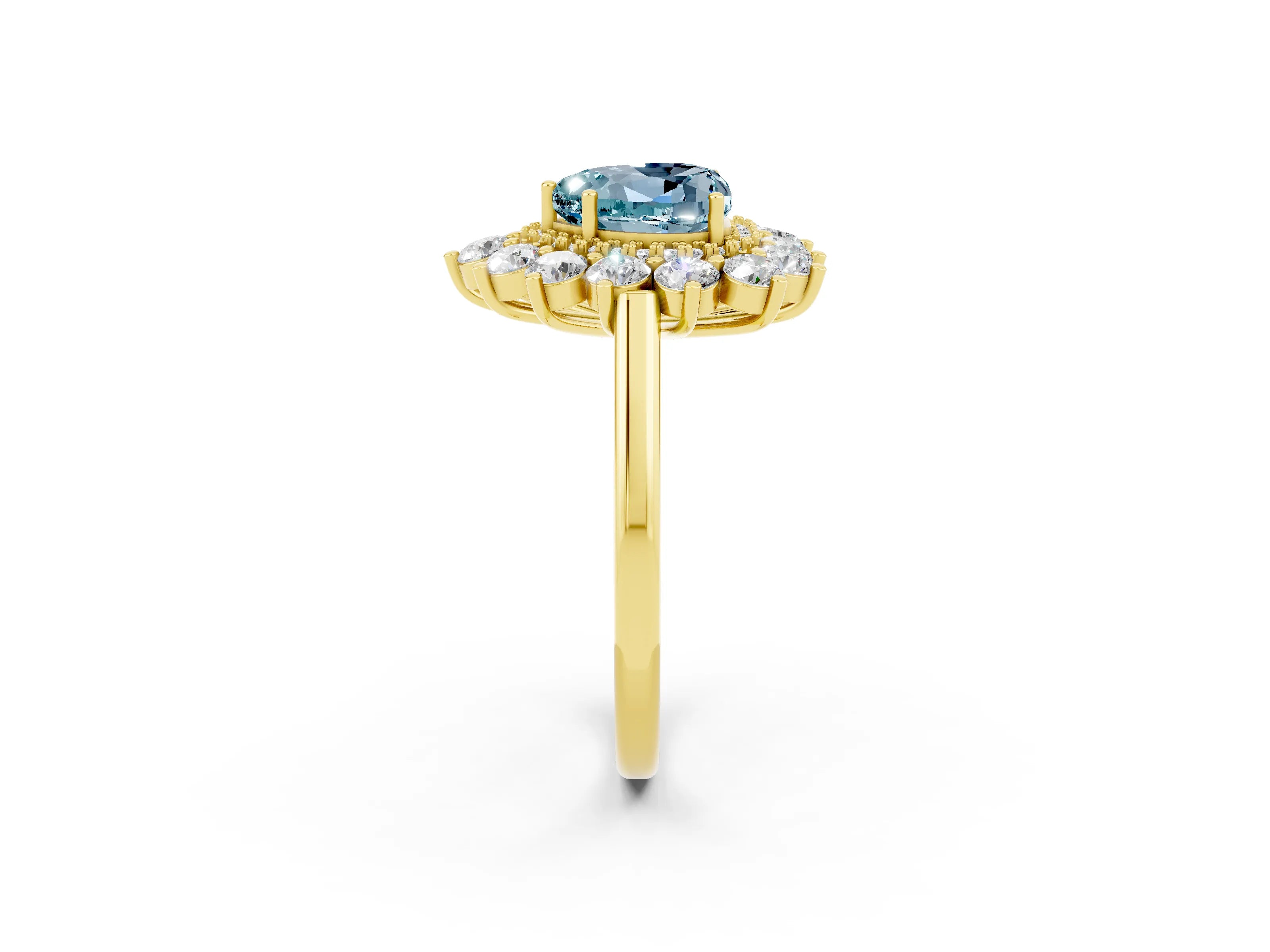 Yellow gold Heart Cut Halo Cluster Diamond Ring with Pave Band and Four-Prong Setting_14