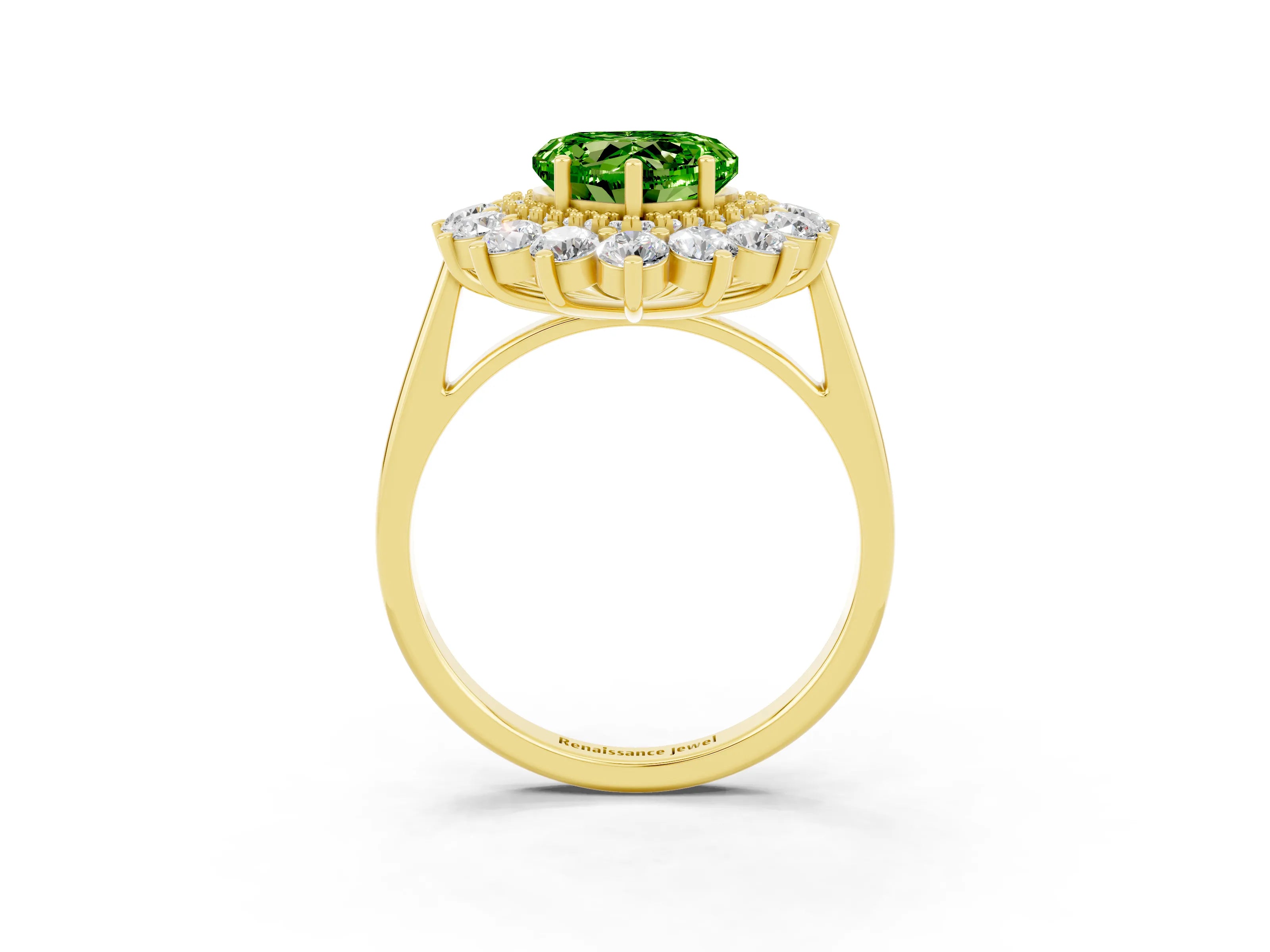 Yellow gold Heart Cut Halo Cluster Diamond Ring with Pave Band and Four-Prong Setting_15