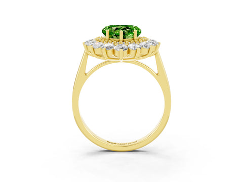 Yellow gold Heart Cut Halo Cluster Diamond Ring with Pave Band and Four-Prong Setting_15
