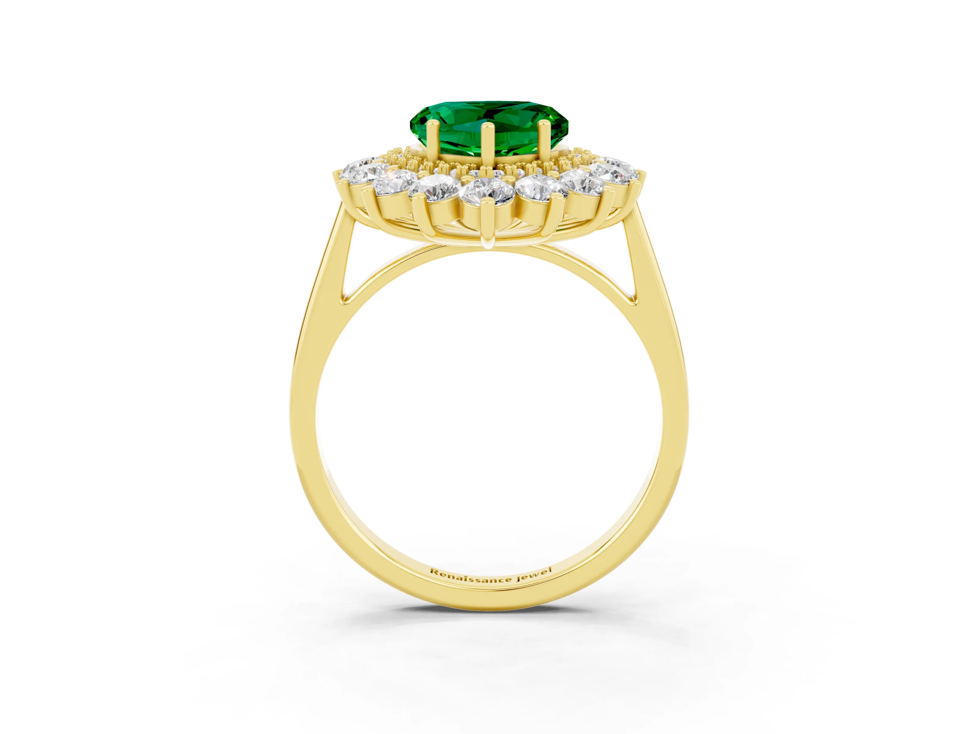 Yellow gold Heart Cut Halo Cluster Diamond Ring with Pave Band and Four-Prong Setting_15