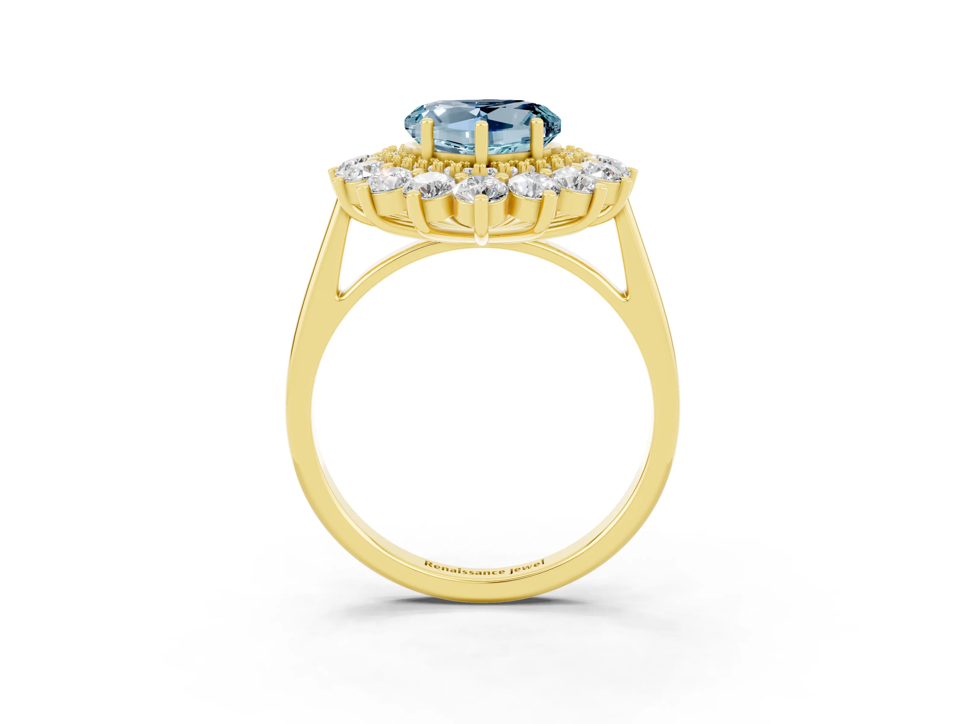 Yellow gold Heart Cut Halo Cluster Diamond Ring with Pave Band and Four-Prong Setting_15
