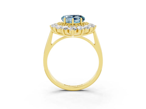 Yellow gold Heart Cut Halo Cluster Diamond Ring with Pave Band and Four-Prong Setting_15