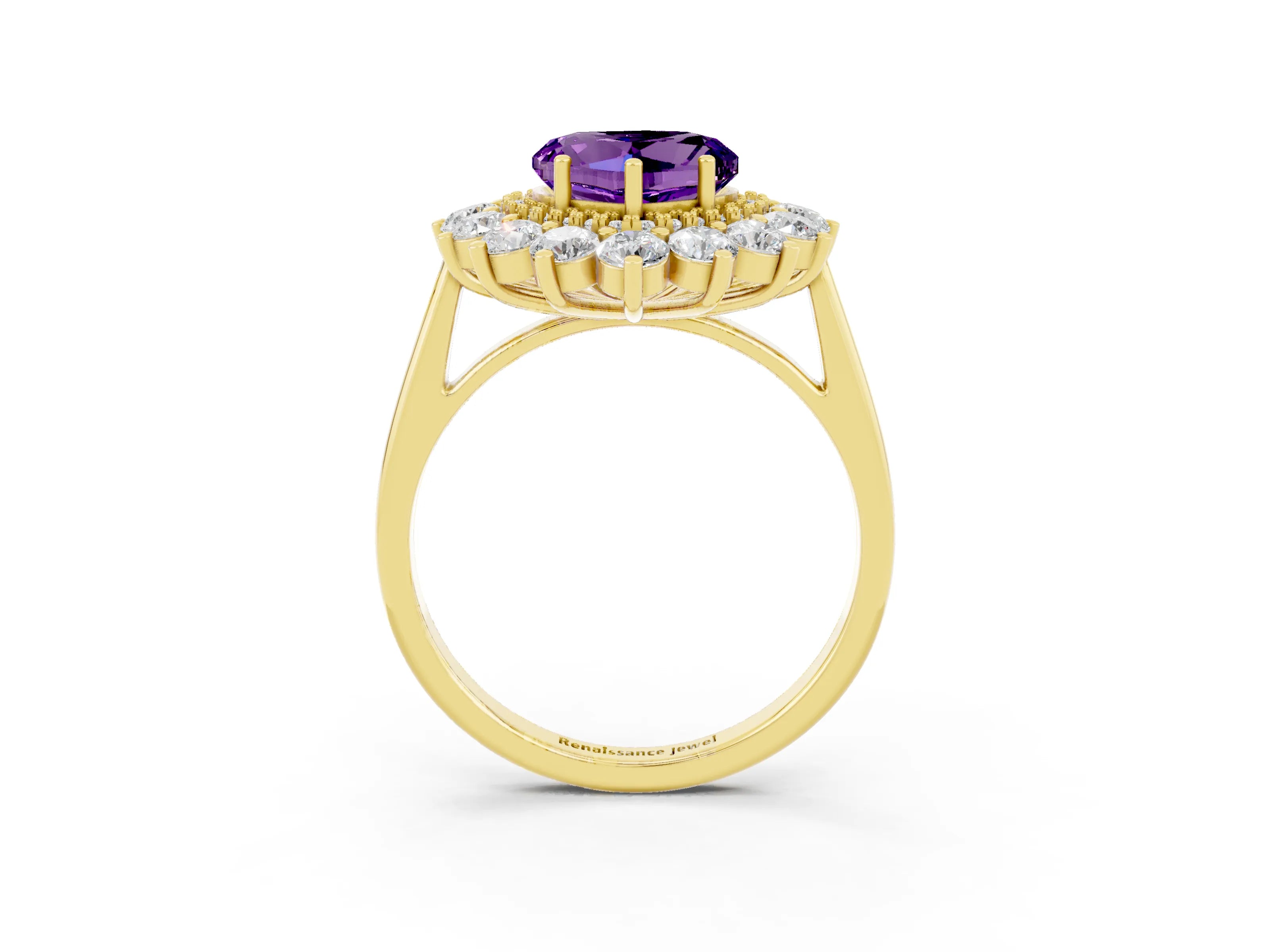 Yellow gold Heart Cut Halo Cluster Diamond Ring with Pave Band and Four-Prong Setting_15
