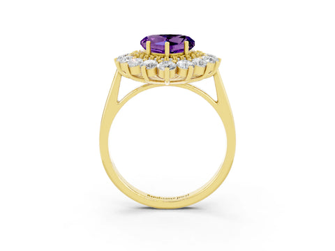 Yellow gold Heart Cut Halo Cluster Diamond Ring with Pave Band and Four-Prong Setting_15