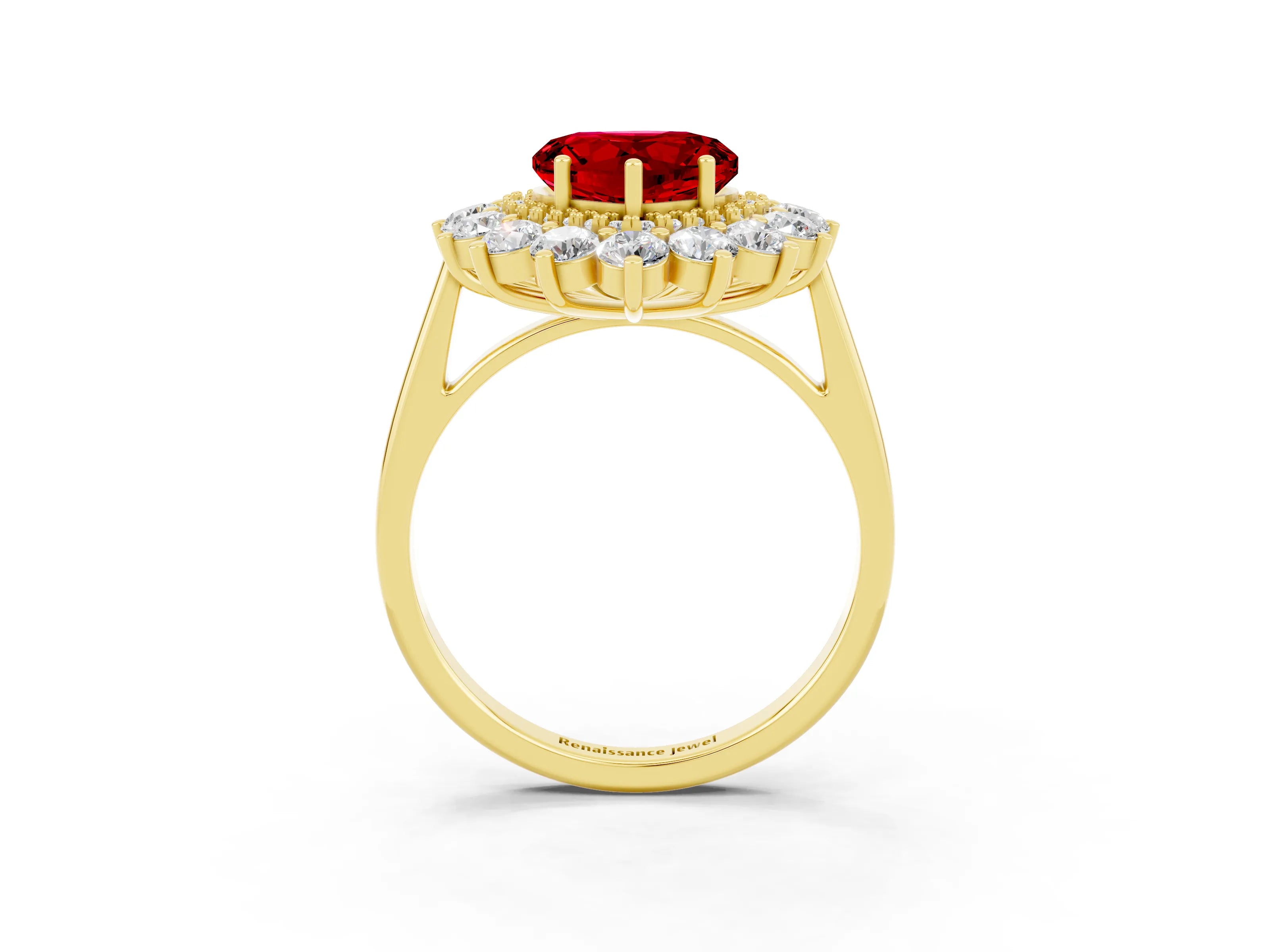 Yellow gold Heart Cut Halo Cluster Diamond Ring with Pave Band and Four-Prong Setting_15