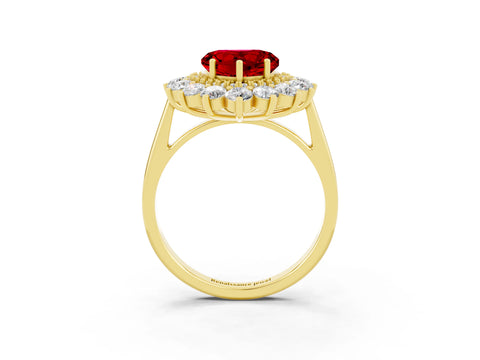 Yellow gold Heart Cut Halo Cluster Diamond Ring with Pave Band and Four-Prong Setting_15