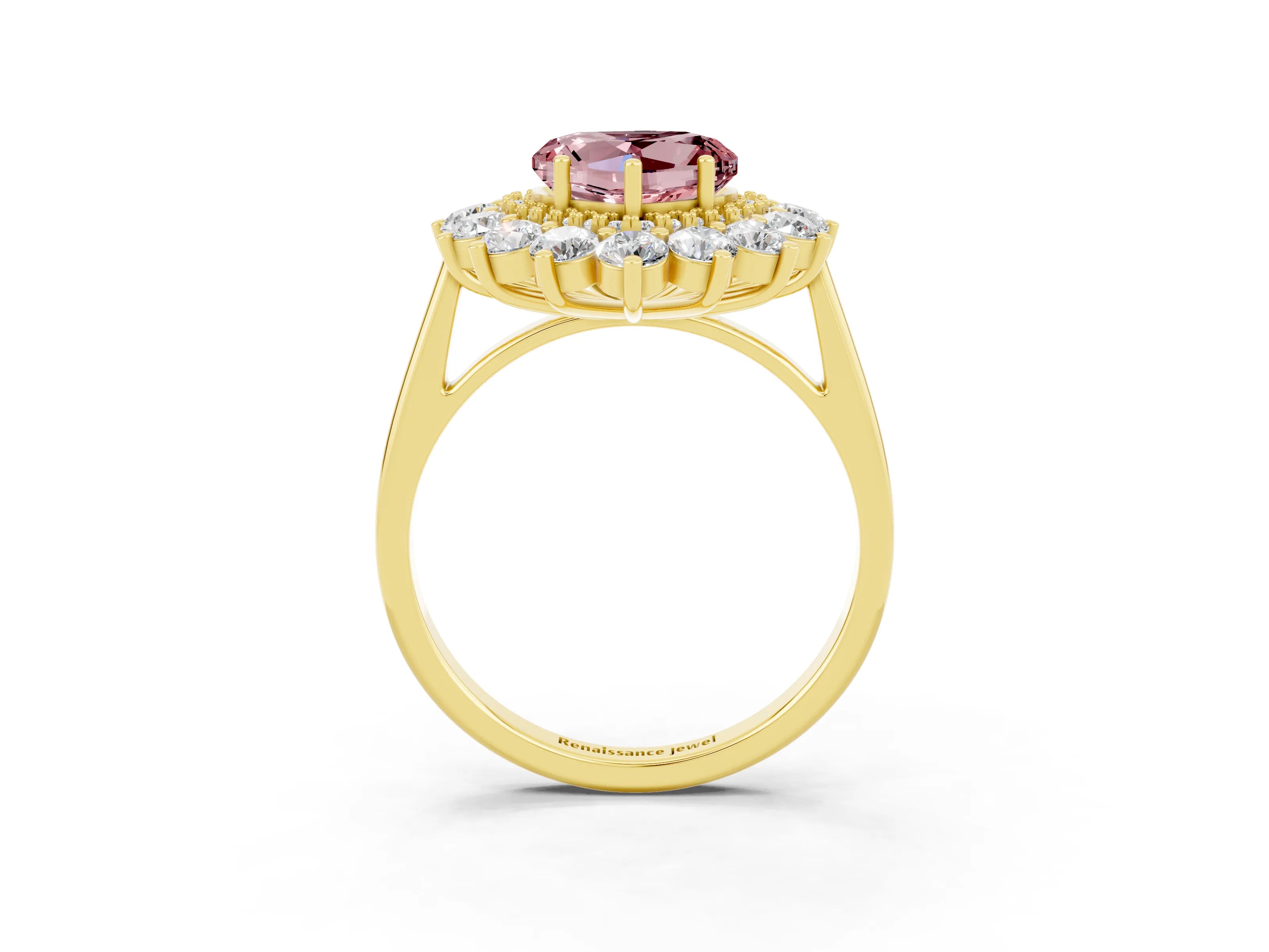 Yellow gold Heart Cut Halo Cluster Diamond Ring with Pave Band and Four-Prong Setting_15
