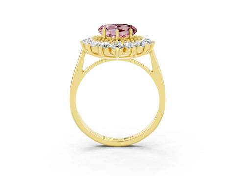 Yellow gold Heart Cut Halo Cluster Diamond Ring with Pave Band and Four-Prong Setting_15