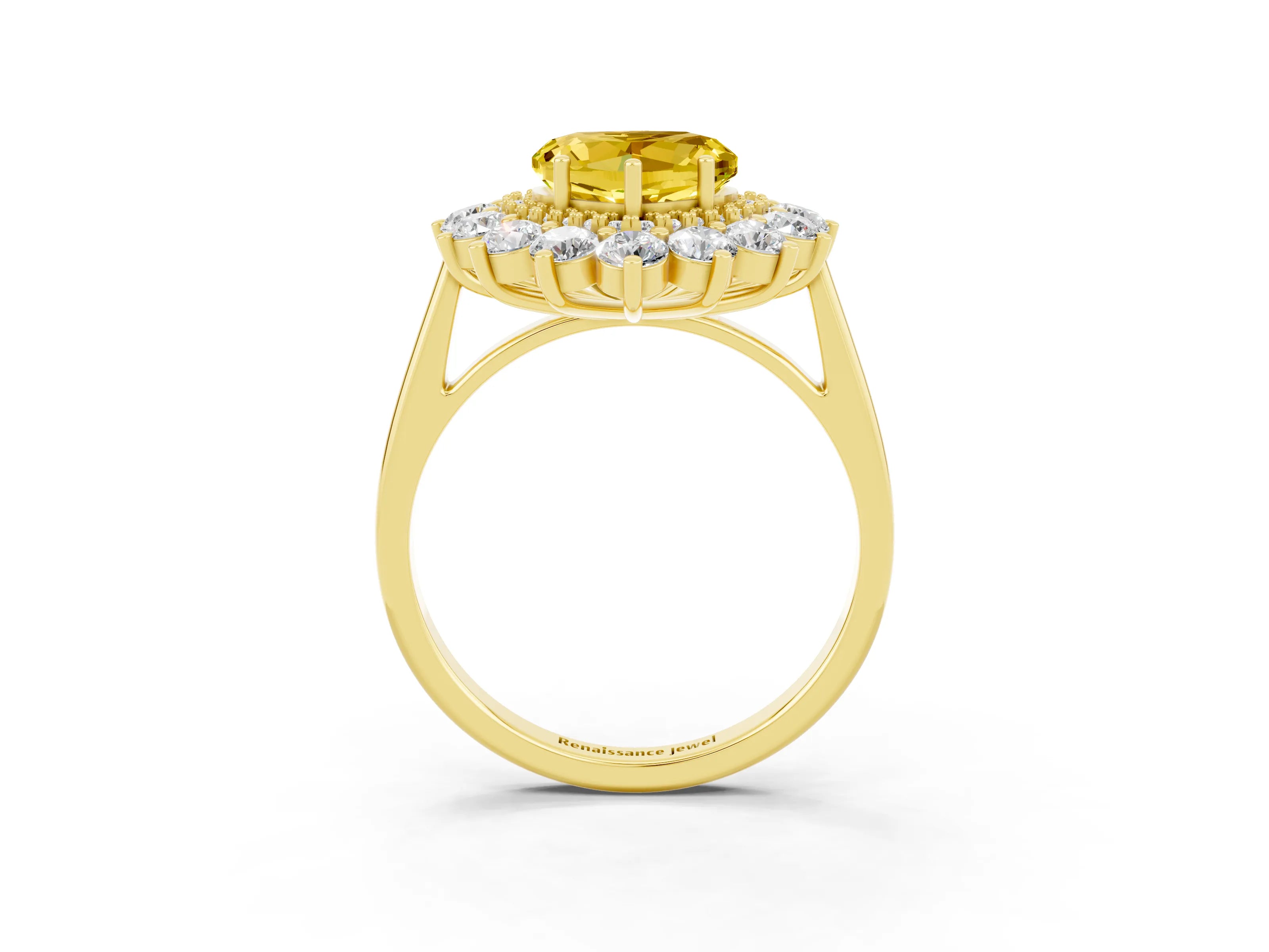 Yellow gold Heart Cut Halo Cluster Diamond Ring with Pave Band and Four-Prong Setting_15