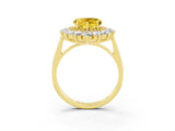 Yellow gold Heart Cut Halo Cluster Diamond Ring with Pave Band and Four-Prong Setting_15
