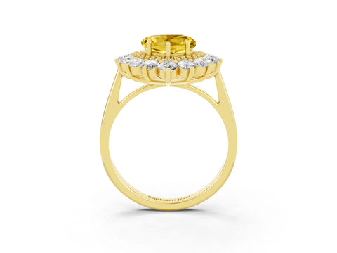 Yellow gold Heart Cut Halo Cluster Diamond Ring with Pave Band and Four-Prong Setting_15