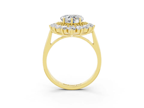 Yellow gold Heart Cut Halo Cluster Diamond Ring with Pave Band and Four-Prong Setting_15