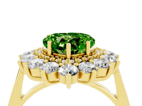 Yellow gold Heart Cut Halo Cluster Diamond Ring with Pave Band and Four-Prong Setting_16