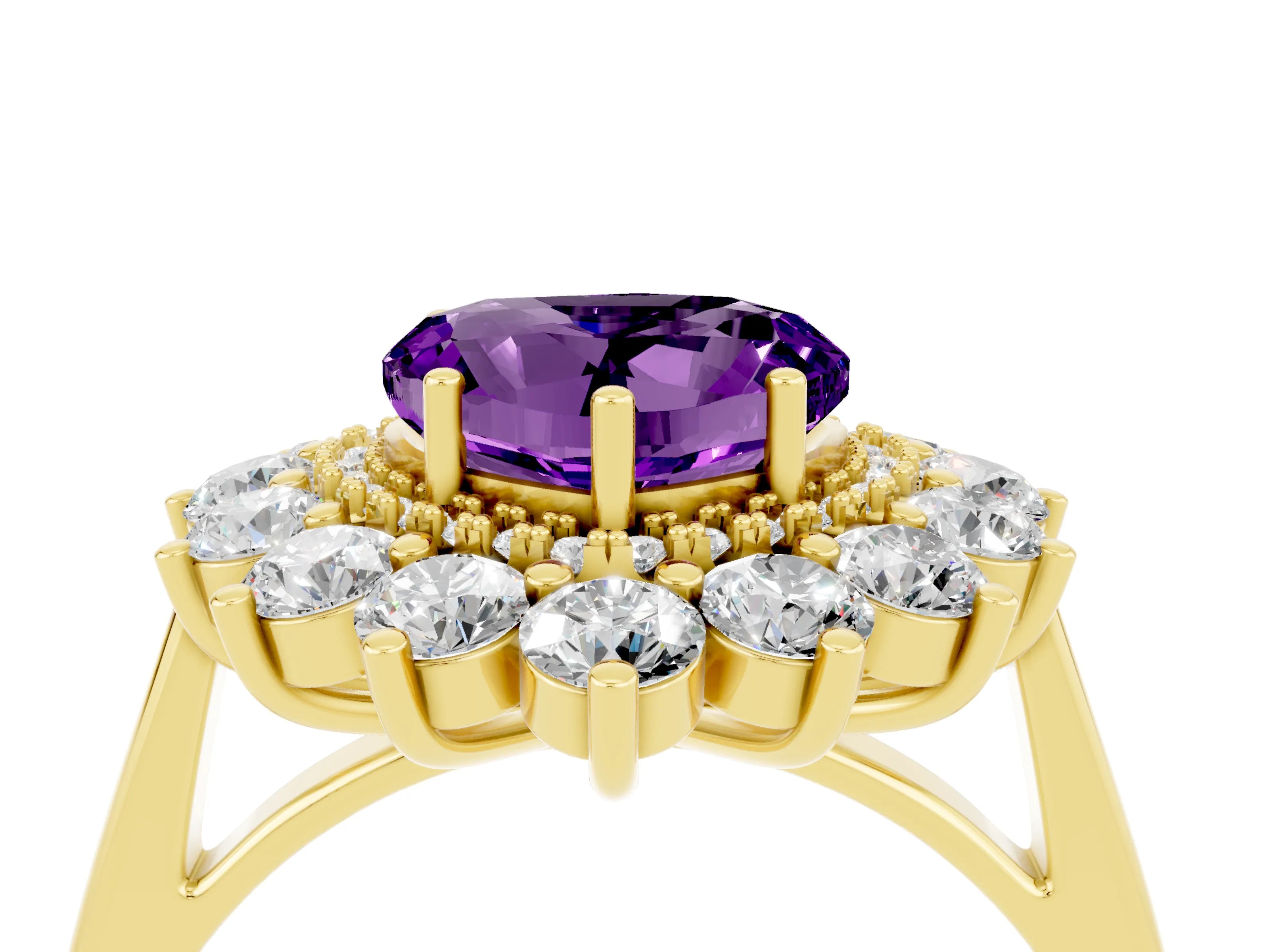 Yellow gold Heart Cut Halo Cluster Diamond Ring with Pave Band and Four-Prong Setting_16