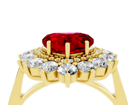 Yellow gold Heart Cut Halo Cluster Diamond Ring with Pave Band and Four-Prong Setting_16