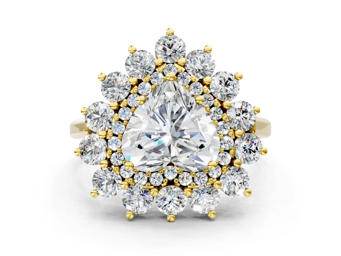 Yellow gold Heart Cut Halo Cluster Diamond Ring with Pave Band and Four-Prong Setting_17