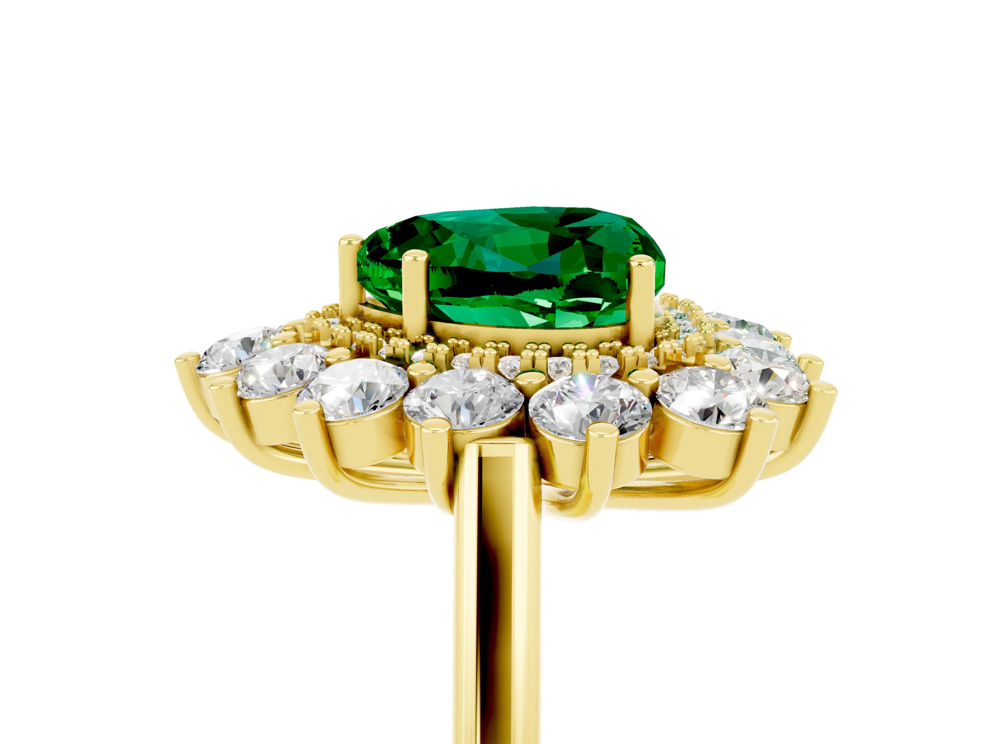 Yellow gold Heart Cut Halo Cluster Diamond Ring with Pave Band and Four-Prong Setting_17