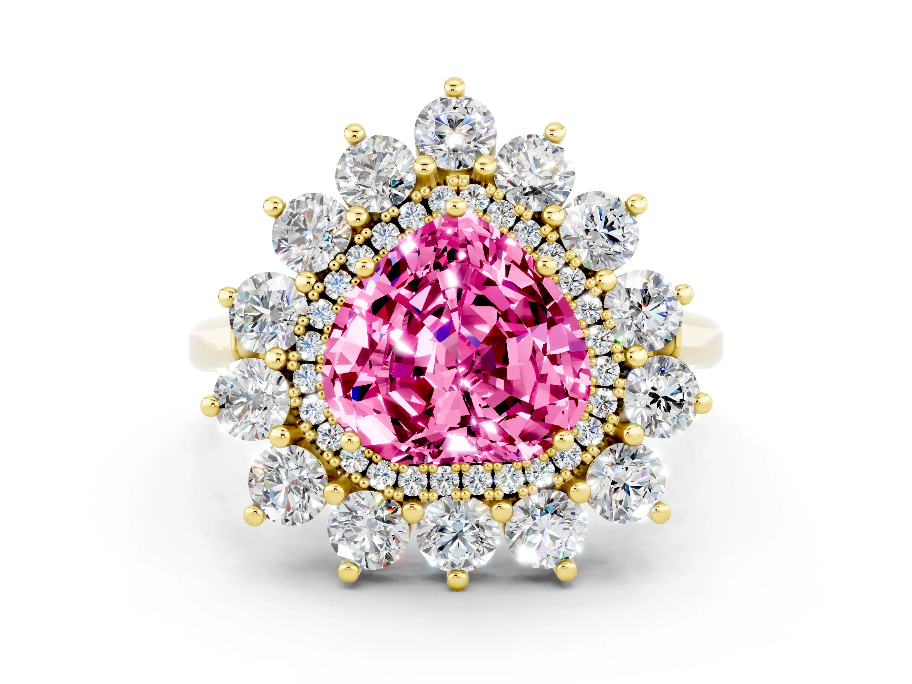 Yellow gold Heart Cut Halo Cluster Diamond Ring with Pave Band and Four-Prong Setting_18