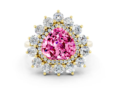 Yellow gold Heart Cut Halo Cluster Diamond Ring with Pave Band and Four-Prong Setting_18