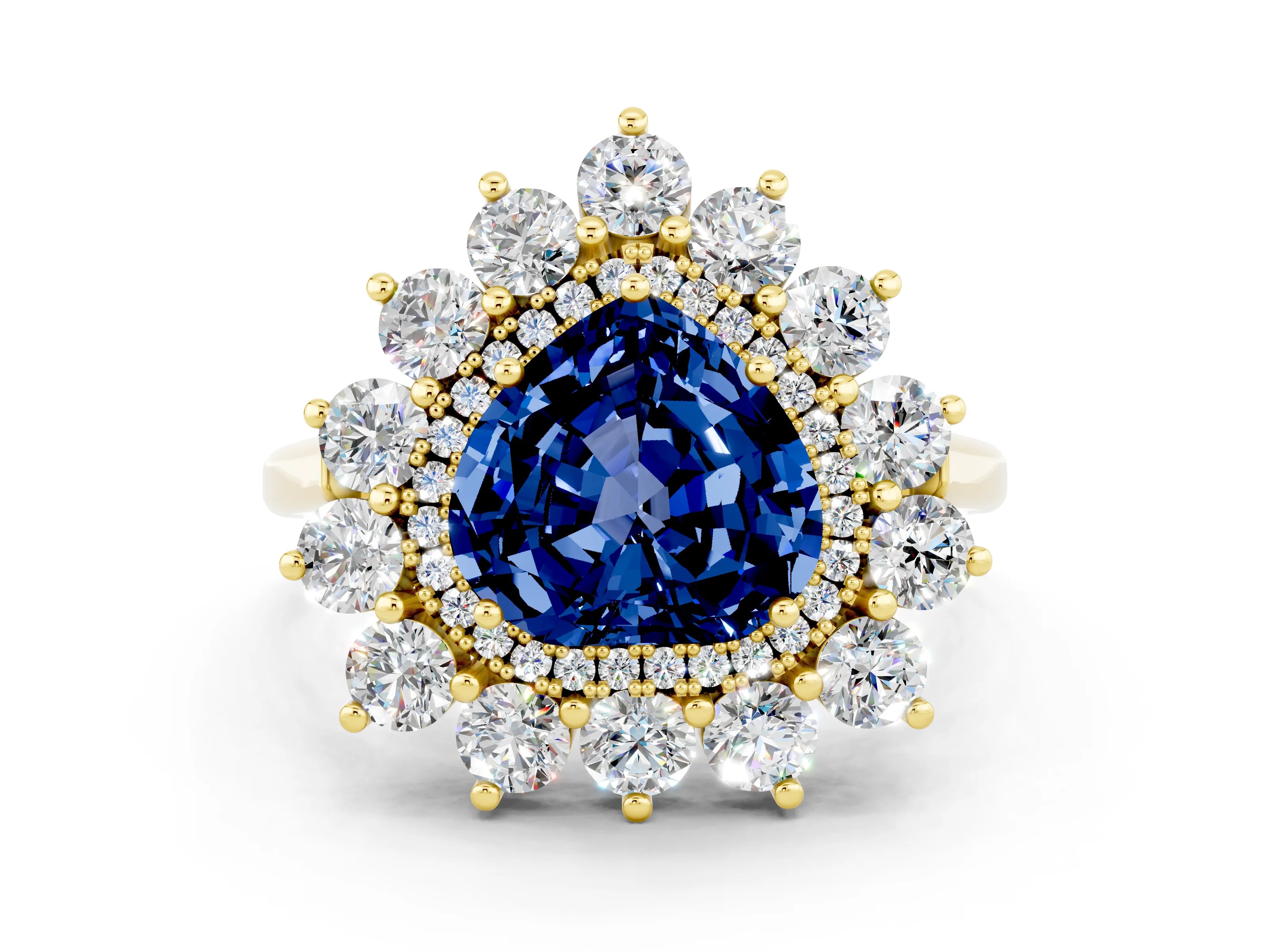 Yellow gold Heart Cut Halo Cluster Diamond Ring with Pave Band and Four-Prong Setting_18