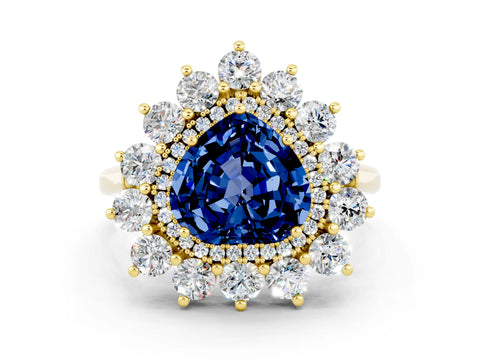 Yellow gold Heart Cut Halo Cluster Diamond Ring with Pave Band and Four-Prong Setting_18