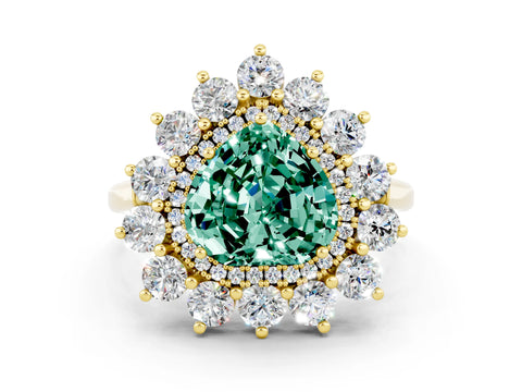 Yellow gold Heart Cut Halo Cluster Diamond Ring with Pave Band and Four-Prong Setting_18