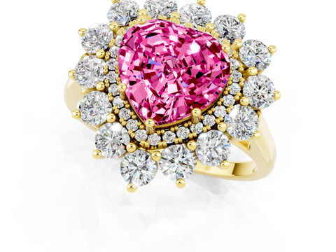 Yellow gold Heart Cut Halo Cluster Diamond Ring with Pave Band and Four-Prong Setting_19